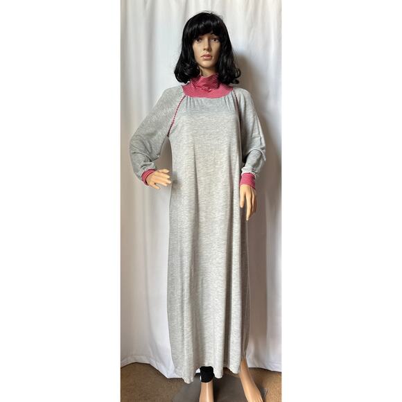 American Vintage Sears JR Bazaar turtleneck maxi dress sleeved gray red medium - Picture 14 of 16
